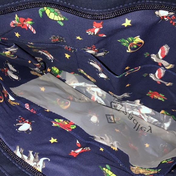 Vera Bradley Small Vera Tote Quilted Navy Recycled Cotton Santa Turtle OS NWT - Picture 13 of 16
